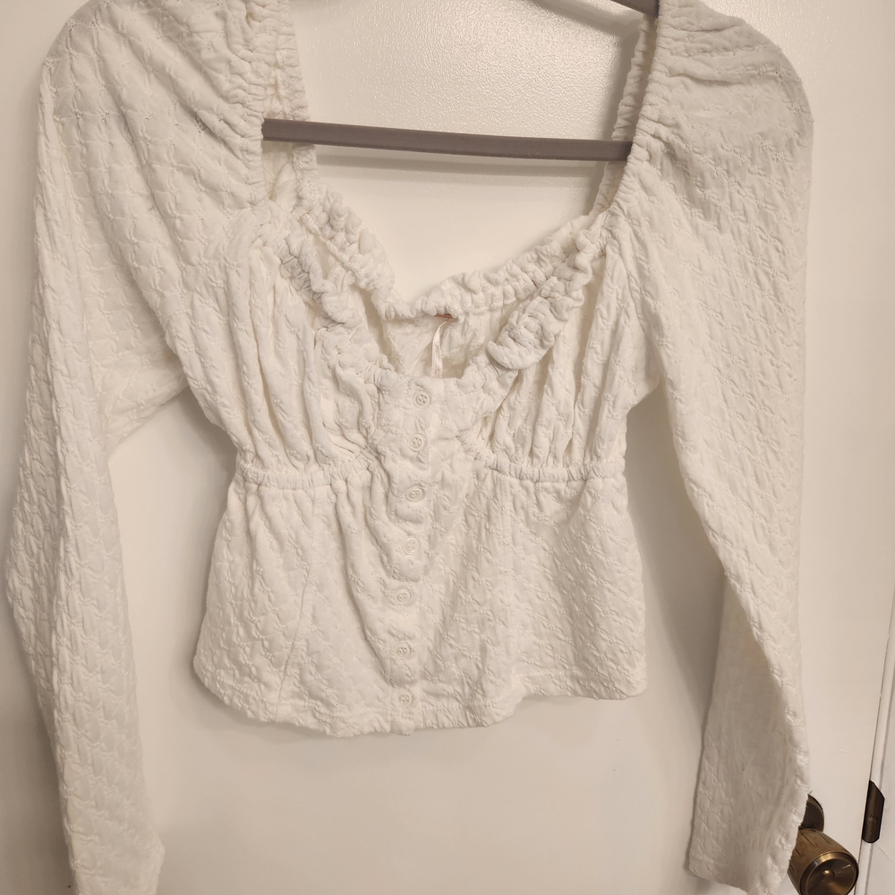 Free People Cropped Button Front Blouse Size Large
